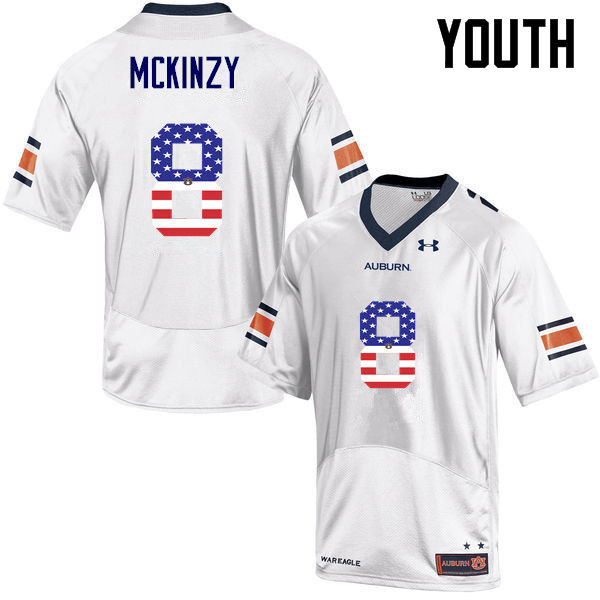 Auburn Tigers Youth Cassanova McKinzy #8 White Under Armour Stitched College USA Flag Fashion NCAA Authentic Football Jersey AGZ4574AJ